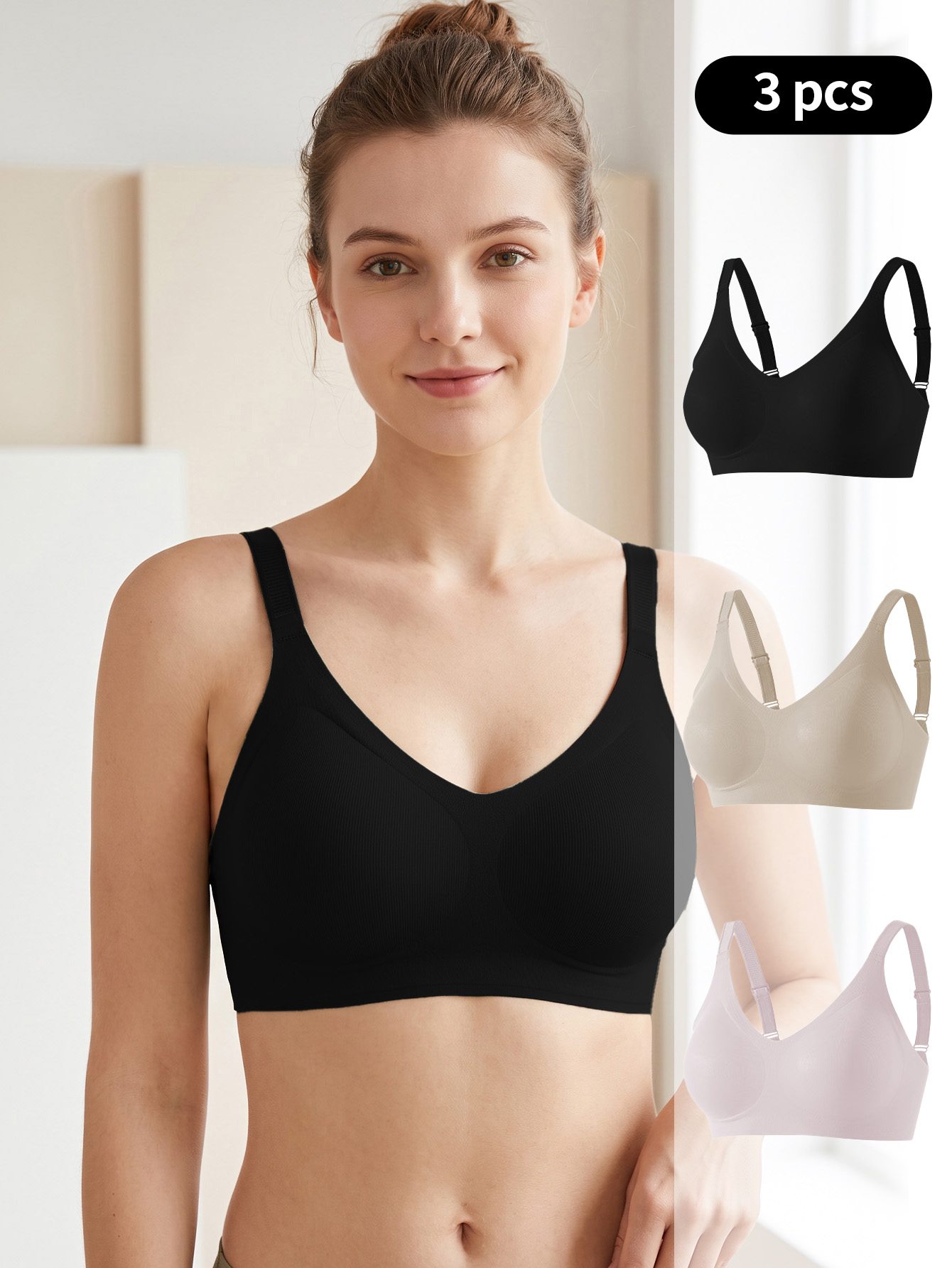 3PCS Set Women Seamless Knit W - Wirefree Bra Comfort recension och pris